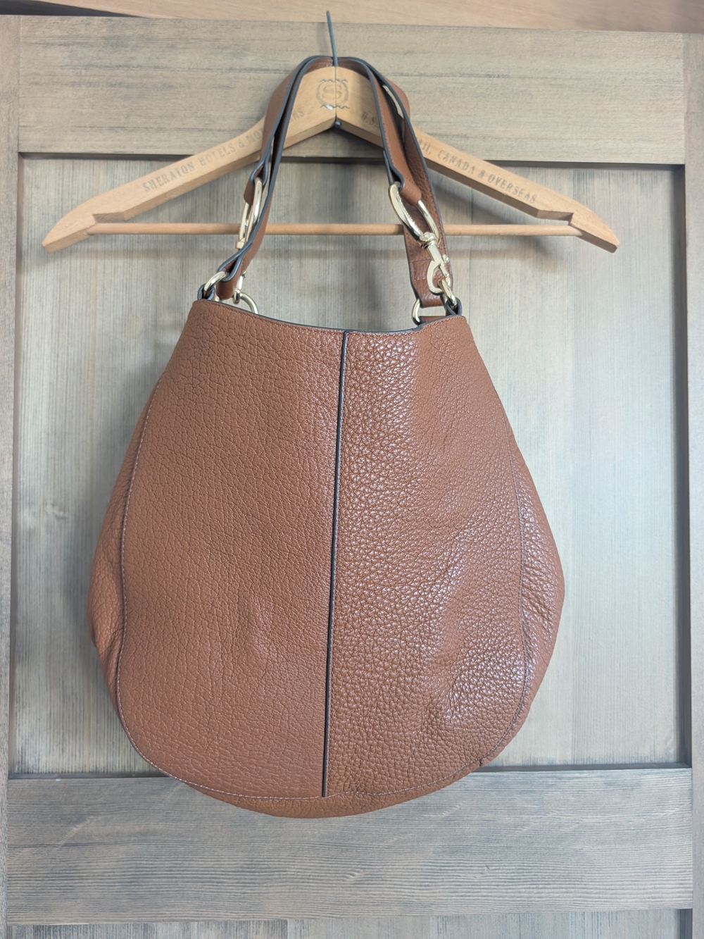 Vince Camuto Pebbled Leather Hobo Bag in Cognac Brown